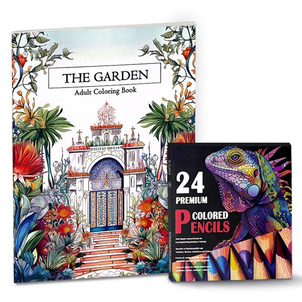 The Garden Coloring Book Gift Set | 24 Premium Oil-Based Pencils