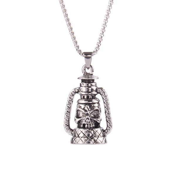 Vintage Kerosene Lamp Skull Pendant Necklace