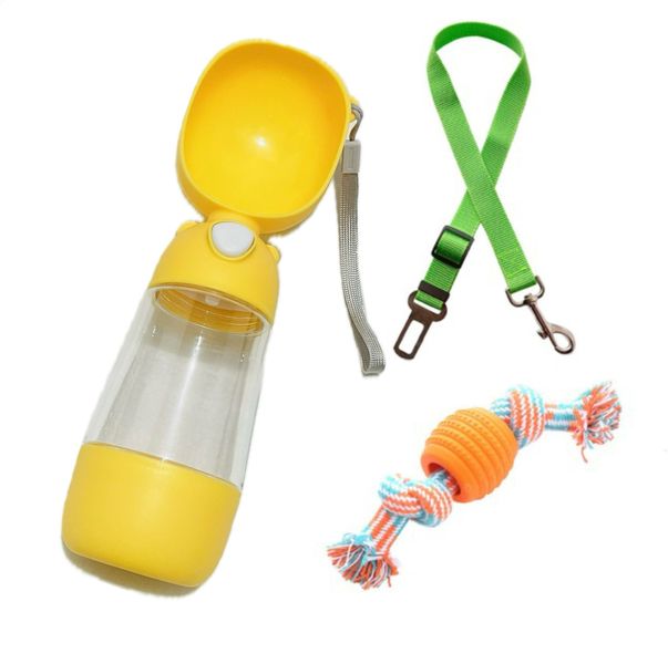 2 in 1 Pet water food bottle + Pet seat belt + Teeth cleaning toy Combo1