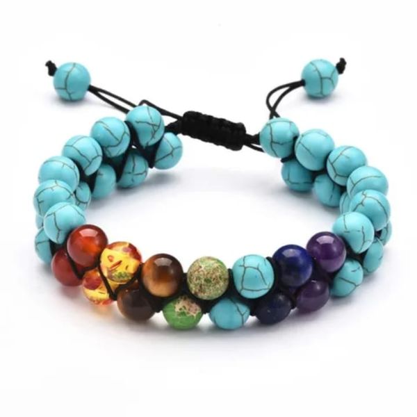 Natural Crystal 7 Chakra Bracelet Double Layer Adjustable Gemstone Bracelet