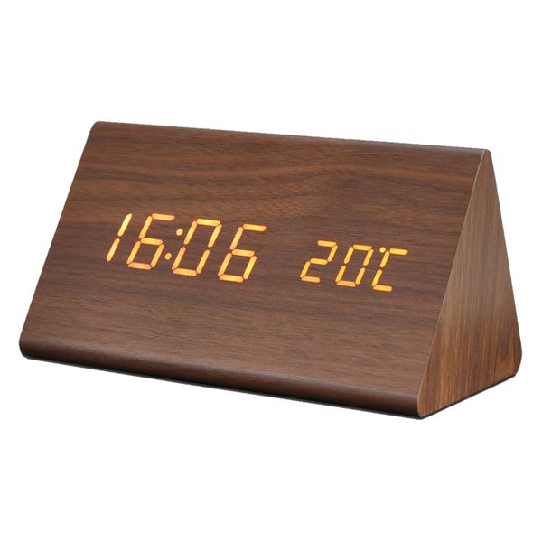 Wood Style Brown Triangular Yellow LED Digital Clock (MT1905-BR-Y)