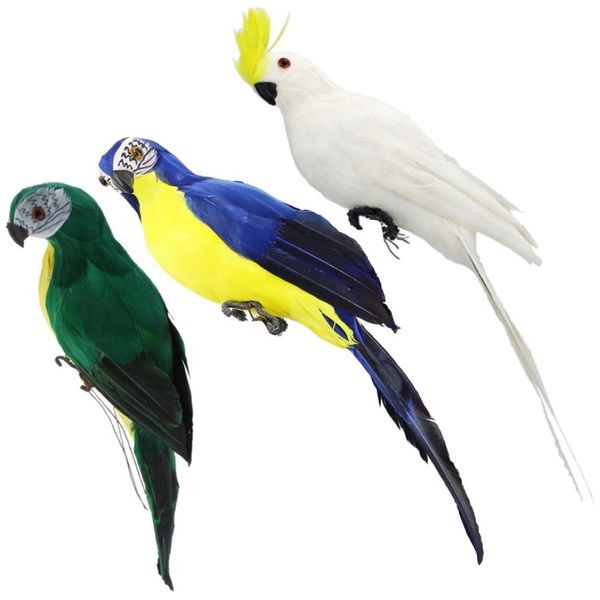 Garden Multi-Colour Feathered Bird Parrot Figurines 3 Piece - 35cm