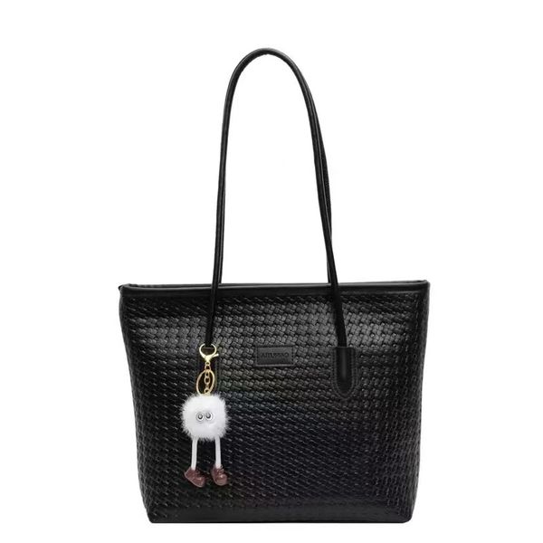 Large Capacity Casual Black Braided Leather Vintage Tote Shoulder Bag