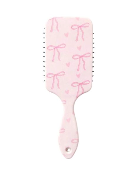 Pink Bow &amp; Heart Pattern Cushion Paddle Hair Brush