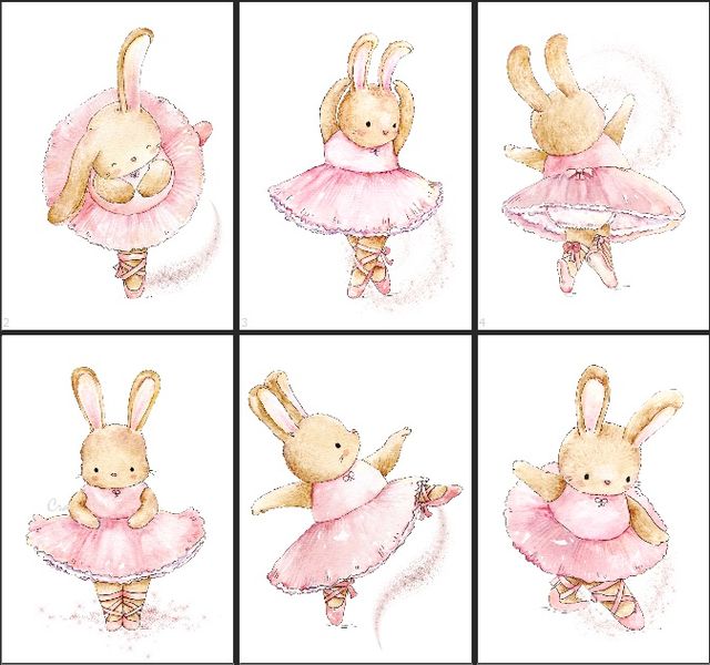 Ballerina Bunny Wall D cor - 6x A4 Prints