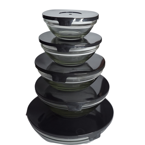 Storage Containers 5 Piece Rounded Glass Bowl Set