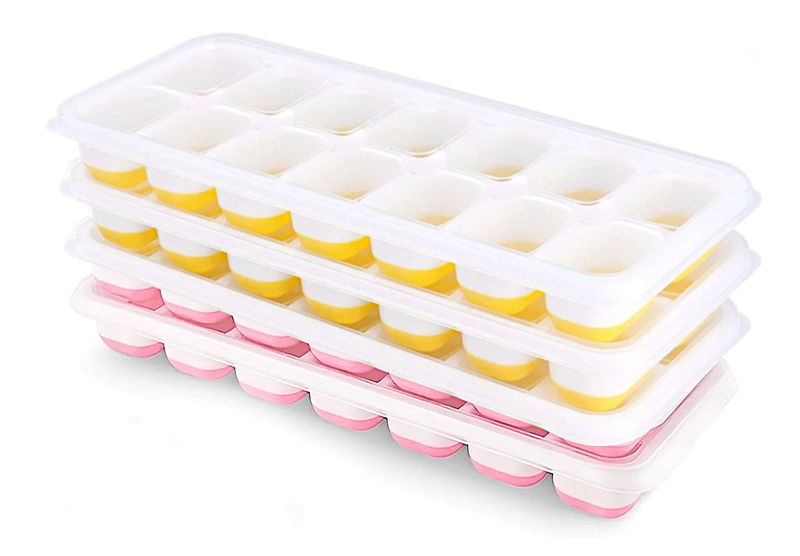 Elegant Pop-Out Silicone Ice Cube Tray - 4 Pack - Yellow/Pink