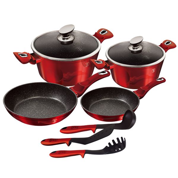 Berlinger Haus 9-Piece Marble Coating Cookware Set - Burgundy Metallic Line