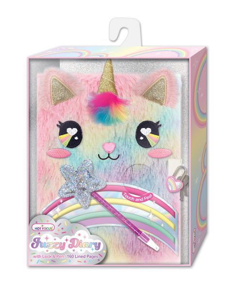 Hot Focus Rainbow Fuzzy Diary Lock &amp; Pen Set - Secret Journal (160pages)