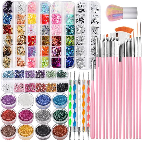 6)Nail Art Decoration Kit with Brushes, Dotting Tools Dust Brush(w2j6)