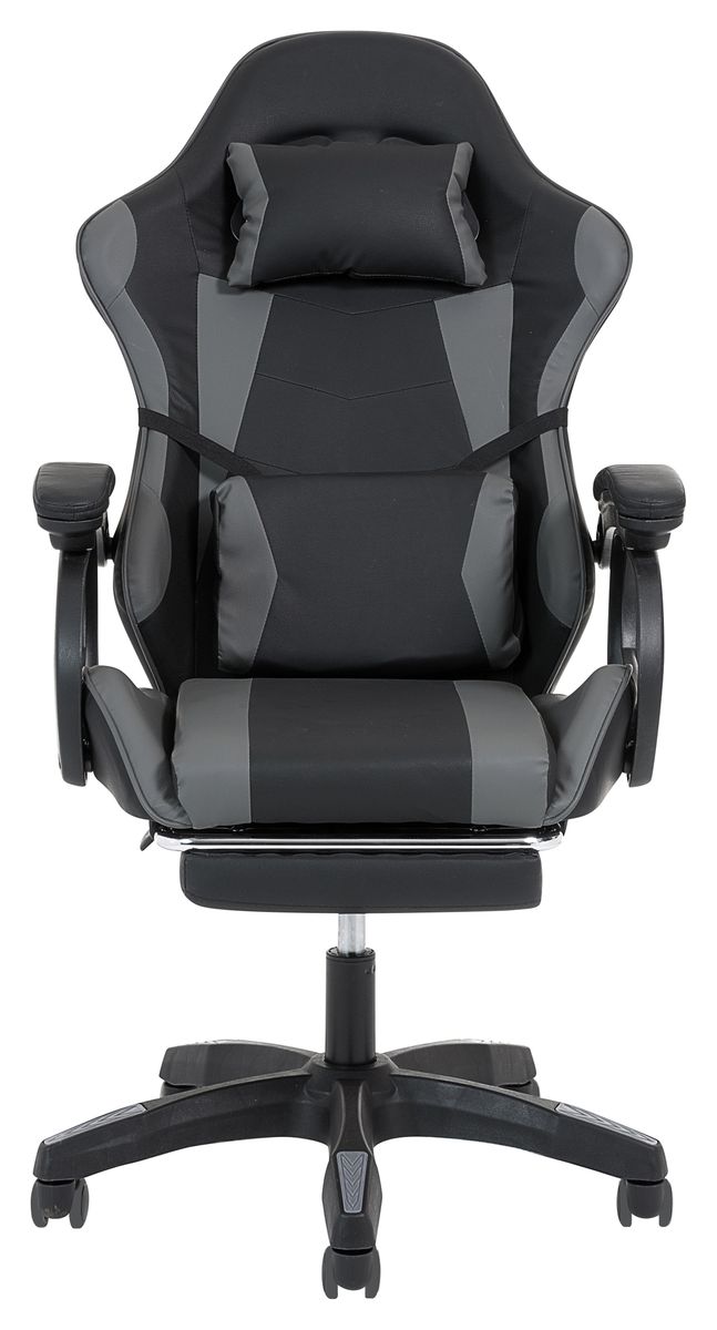 Vegas High Back Gaming Chair With Pull Out Foot Rest - Black/Grey - VGC-919
