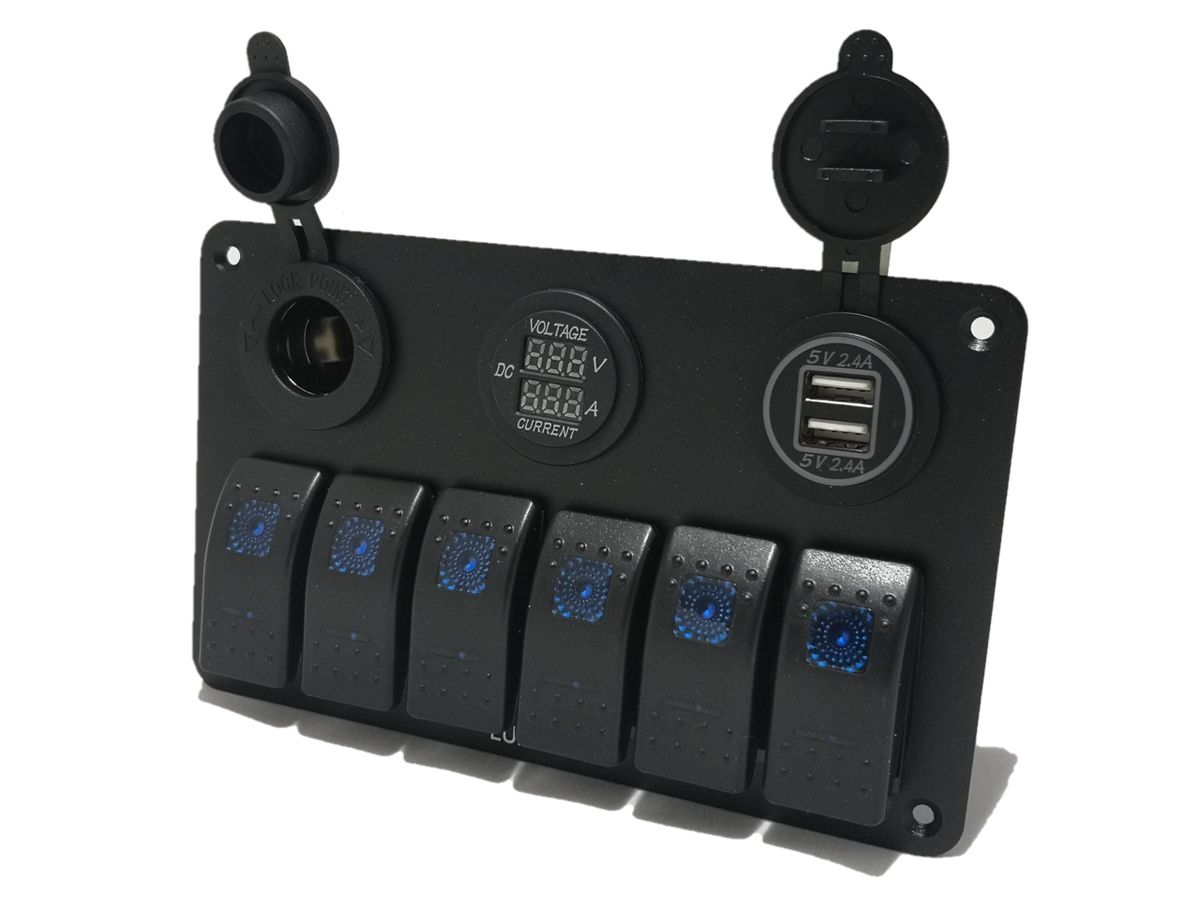 6 Gang Switch Panel with 12V Power Socket Voltmeter & 3.1A Dual USB ...