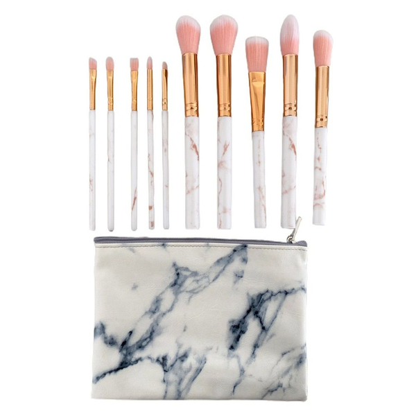 Pack of 10 Makeup Brush Set With Makeup Kit Pouch - White