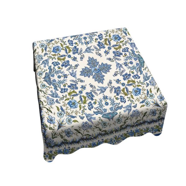 Blue on Cream Flower Collection Square Tablecloth
