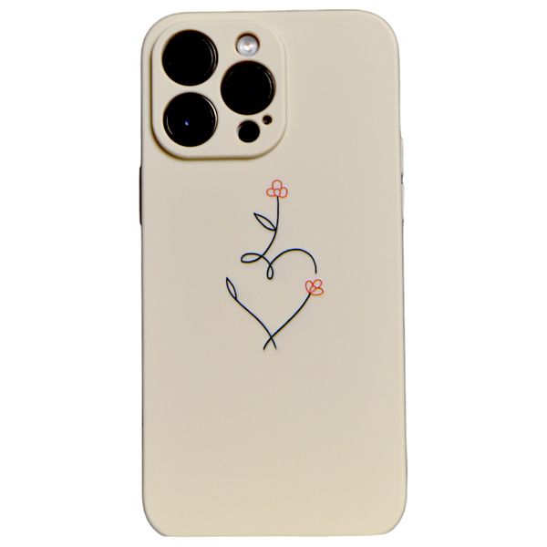 Beige - Phone Case with Love Heart Drawing - Iphone 15 Pro