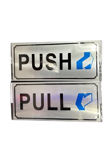 Modern Brushed Aluminum 'Push &amp; Pull' Door Sign Set