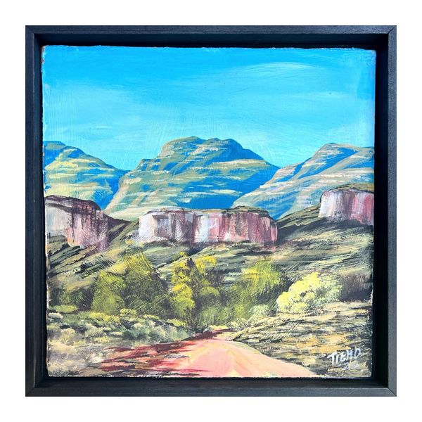 Original Landscape Painting - Mountain Dirt Road, 33x33cm, Framed &amp; Signed