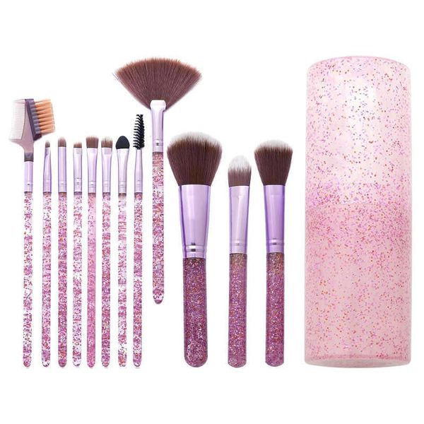 Larry's - Glitter Make-up Brush Set of 12 - Cylinder Case - Purple