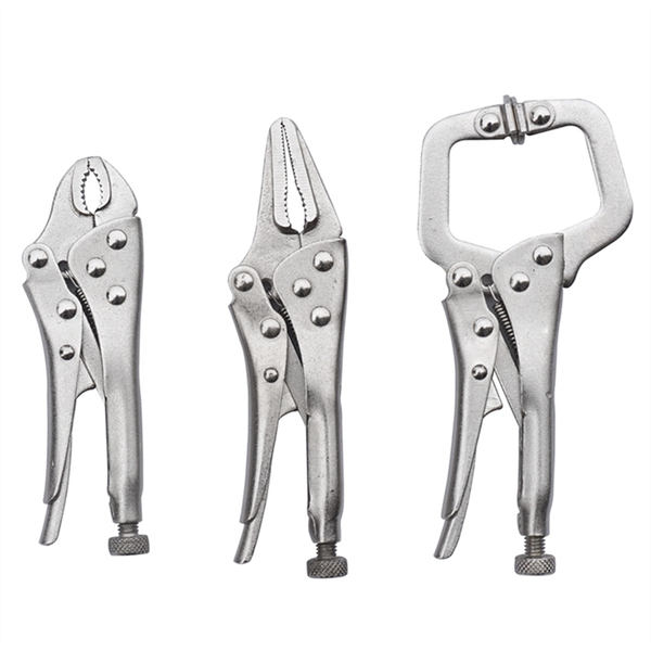 3Pcs Mini Vise Locking Pliers Set Curved Jaw Pliers and Long Nose and C Cla