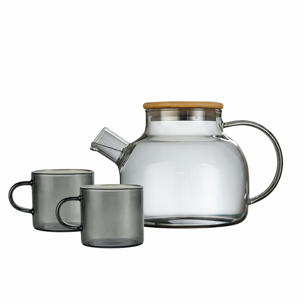 1L Borosilicate Clear Glass Teapot And Two Cup Drinking Set
