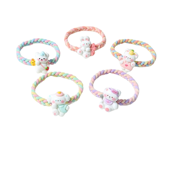 Spring Bear Rabbit Puppy Colorful Braided Rope Hair Bands-5Piece