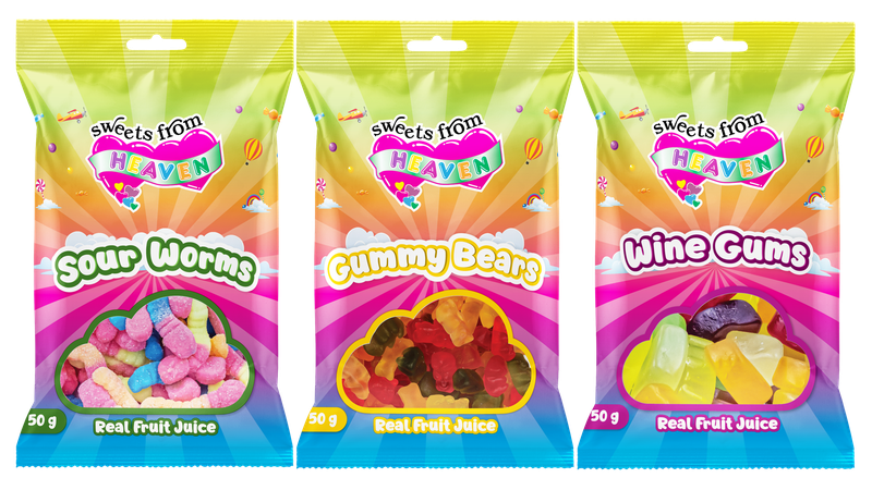 12Pk | Sweets from Heaven | Worms, Bears, Gums | Sweets &amp; Chocolates | 50g