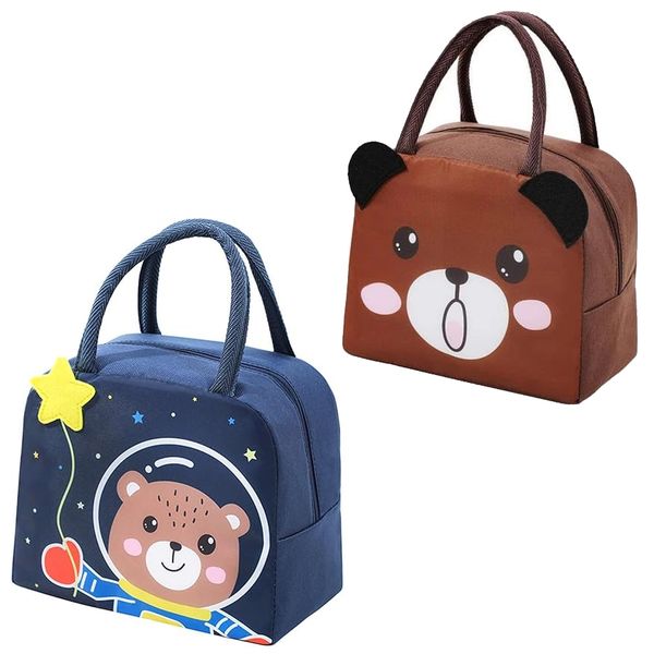 2 Pack Cute Insulated Lunch Bag - Bear/Space Bear
