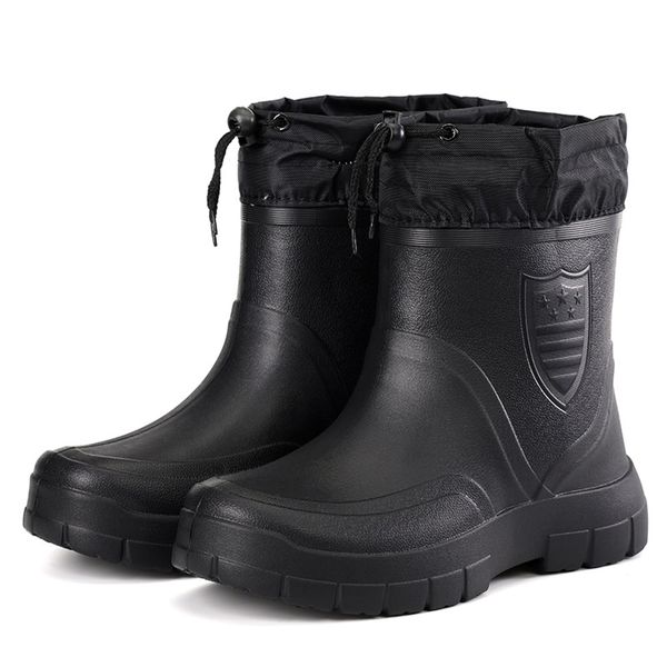 Men's Warm Non-Slip Rain Boots Winter Plush Warm Waterproof Shoes For Men