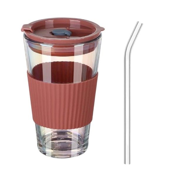 450ml Reusable Tumbler with Straw and Heat Sleeve - Transparent