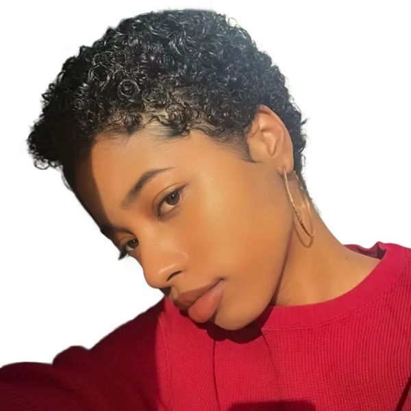 Geebuy Brazilian Pixie Cut Wig-Afro Curly Machine Made Glueless Wig
