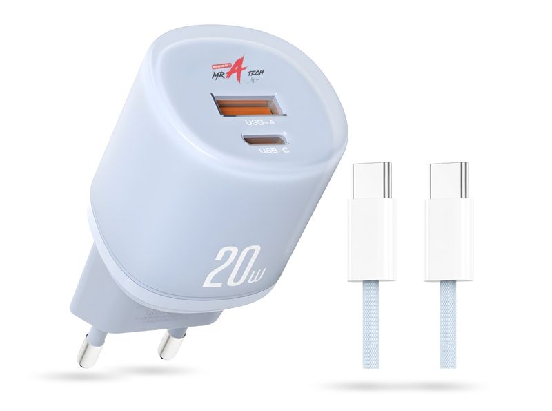 20W USB-C Charger 2-Port Fast Charger +TYPE-C CABLE Power Supply Charger-BL