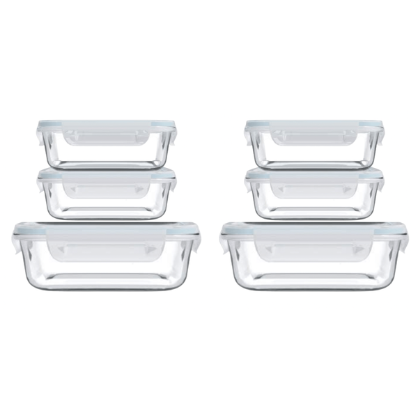 Set of 6 Airtight Borosilicate Glass Food Container - Mixed Pack