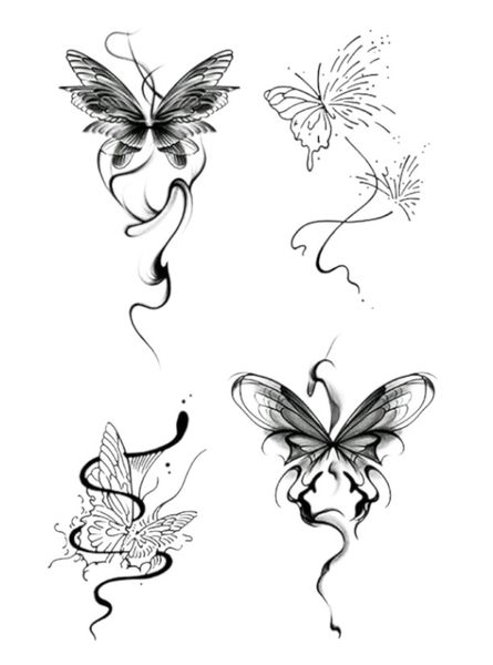 1 Piece - Delicate Butterfly Bloom Temporary Tattoo - Black