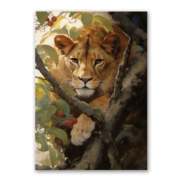 Lioness in Tree Canvas - Abstract Wall Art with Solid Wood Frame