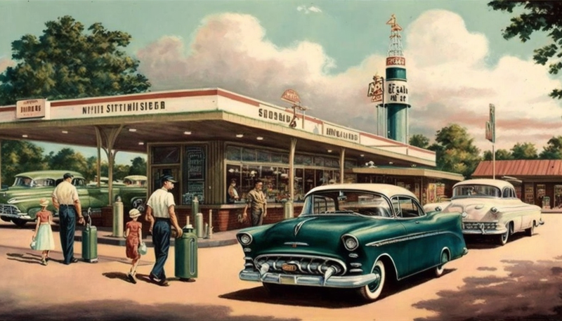 Canvas Wall Art - Fancy Artwork Gas Station - Petrol Station Vintage - B1162