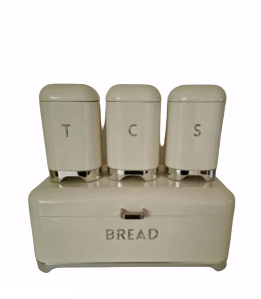 Bread Bin with 3 Piece Canister Set-CREAM