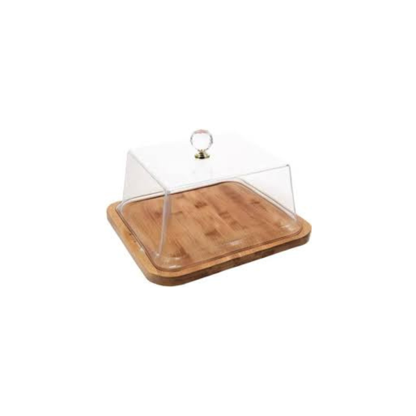 Square Wooden Serving Tray with Glass Dome Cover