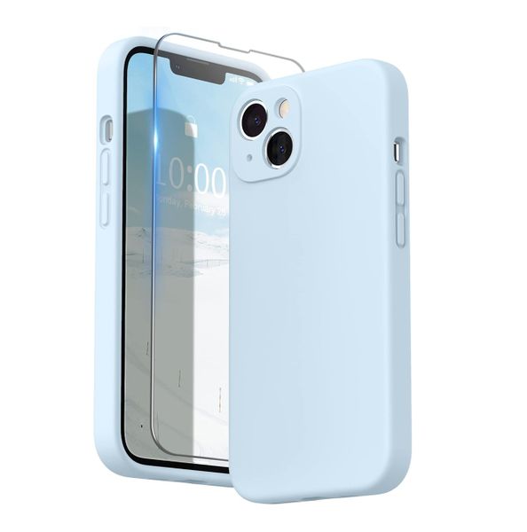 Silicone Cover+Screen Guard Combo Compatible with iPhone 13 Mini-Light Blue