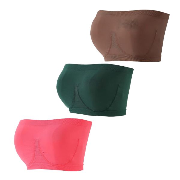 3-Pack Women's Seamless Strapless Bandeau Bra - Wireless Anti-Slip Tube Top