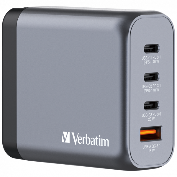 Verbatim GNC-140 Gan Charger 140w | 3 X Usb-C | 1 X Usb-a Qc