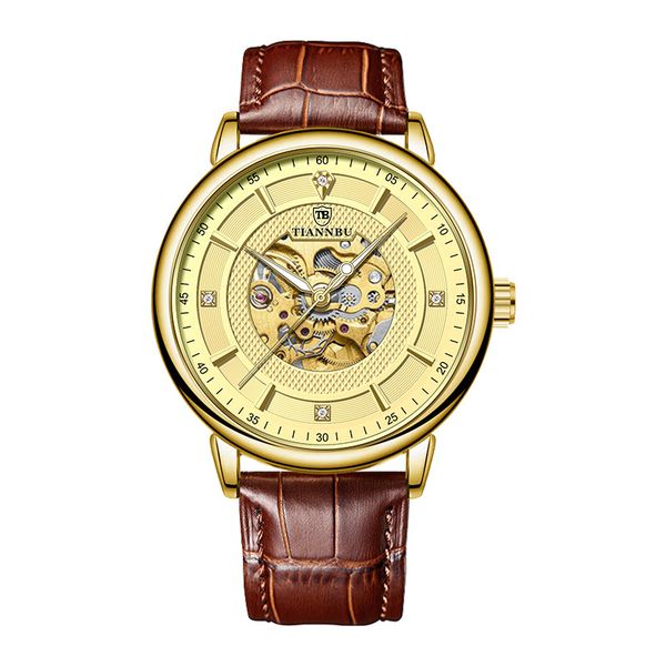 Men Formal Leisure Automatic Mechanical Movement Watch Belt Wristwatch