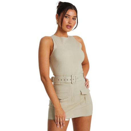 Quiz Women Stone Round Neck Skort Playsuit S