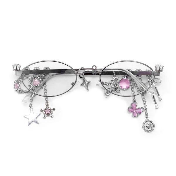 Women's Japanese Style Oval Glasses Frame with Star Rhinestones