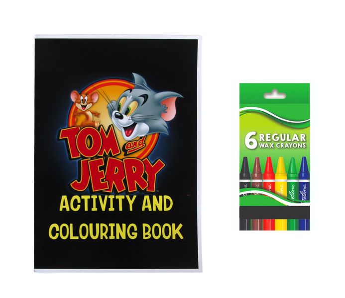 Tom &amp; Jerry Activity and Colouring Book A5 plus 6 Wax Crayons - Set of 5