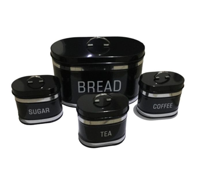 Stainless Steel Bread Box With 3 Canister Pieces