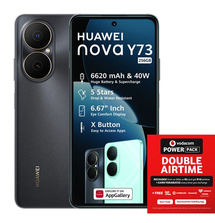 Huawei Nova Y73 8GB+256GB LTE Dual Sim - Black + Vodacom SIM Card Pack