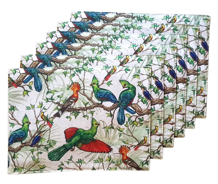 Vintage Birds Animal Fabric Placemats 40x30cm - Set of 6