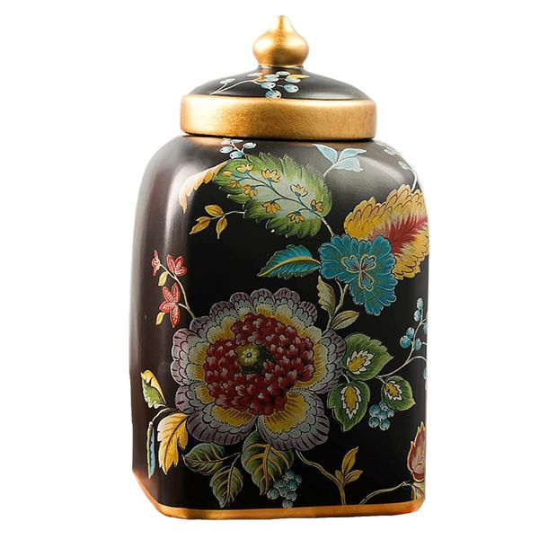 Decor Handmade Ceramic Flower Pattern Storage Jar/Vase With Lid - 26cm