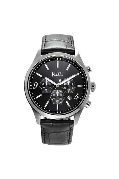 Vialli Matera Black/Silver Leather Wristwatch