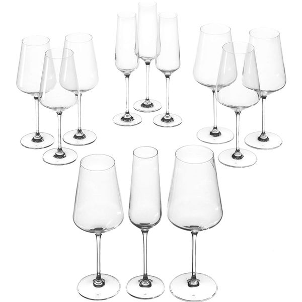 Leonardo Wine Glasses: 4 each Red, White and Champagne Goblets - Set of 12